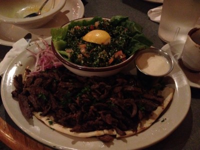 Lamb Shawerma over pita with Taboulee on the side