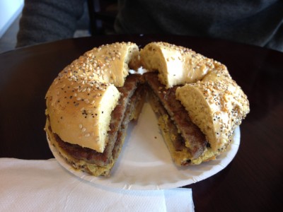 PoppySeeds - Egg Everything Bagel with Double Sausage & Spicy Mustard