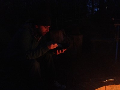 Adam enjoying outdoor dinner