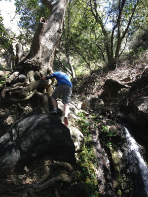Mike climbing in his gully