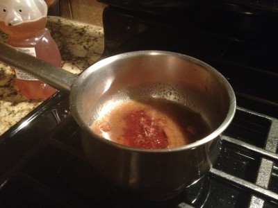 Caramel for granola after honey is added.