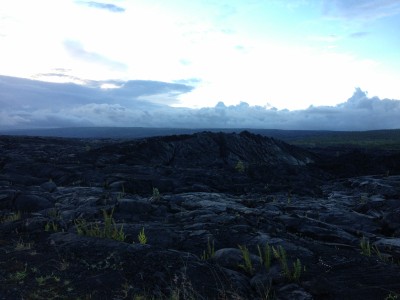 Bubble where live lava pushed through cooled lava