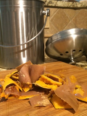 Cut up skin for composting.